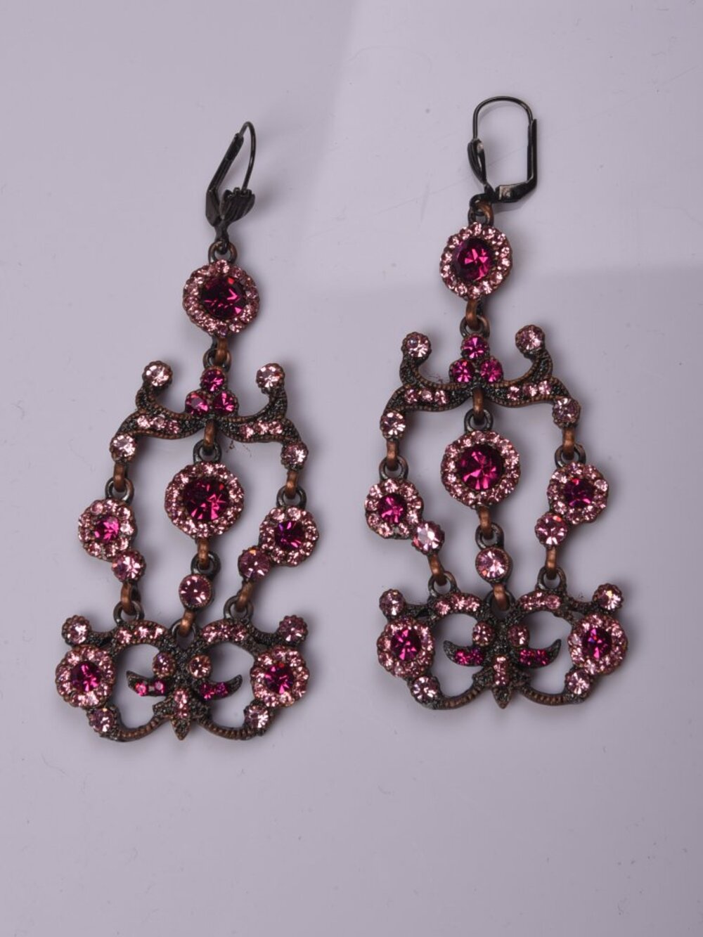 Y2K Whimsigoth Pink Rhinestone Chandelier Earrings | Victorian Steampunk